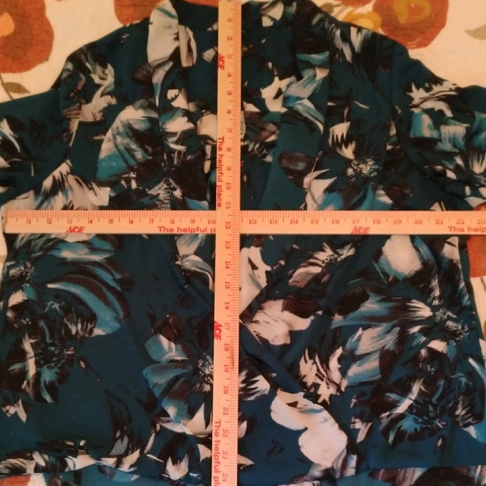Alfani Teal and Black Floral Blouse 16W
